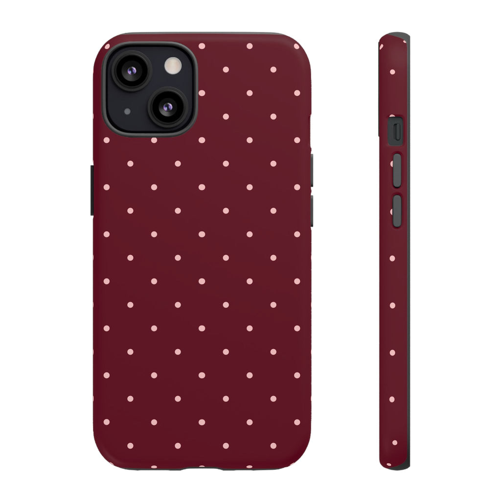 Burgundy Red & Pink Polka Dot Phone Case