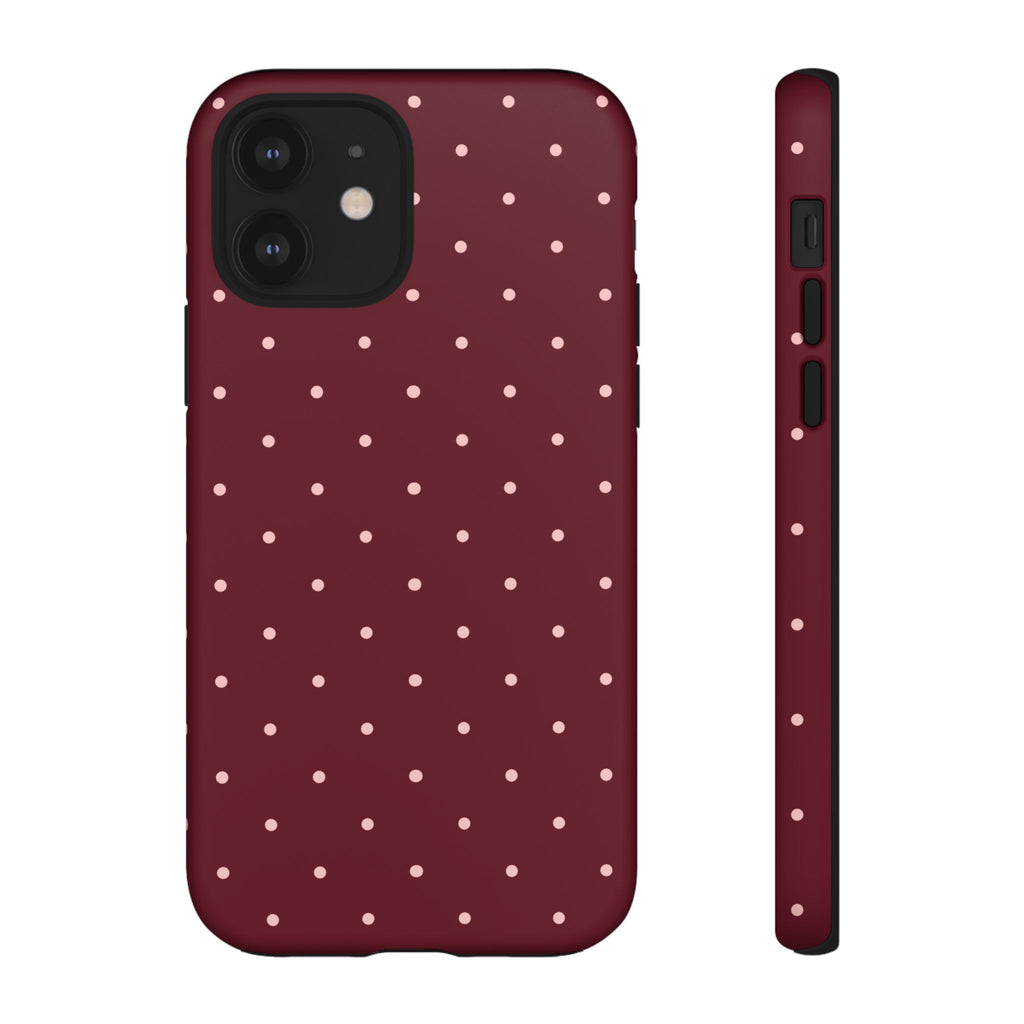 Burgundy Red & Pink Polka Dot Phone Case