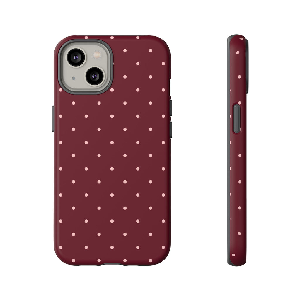 Burgundy Red & Pink Polka Dot Phone Case