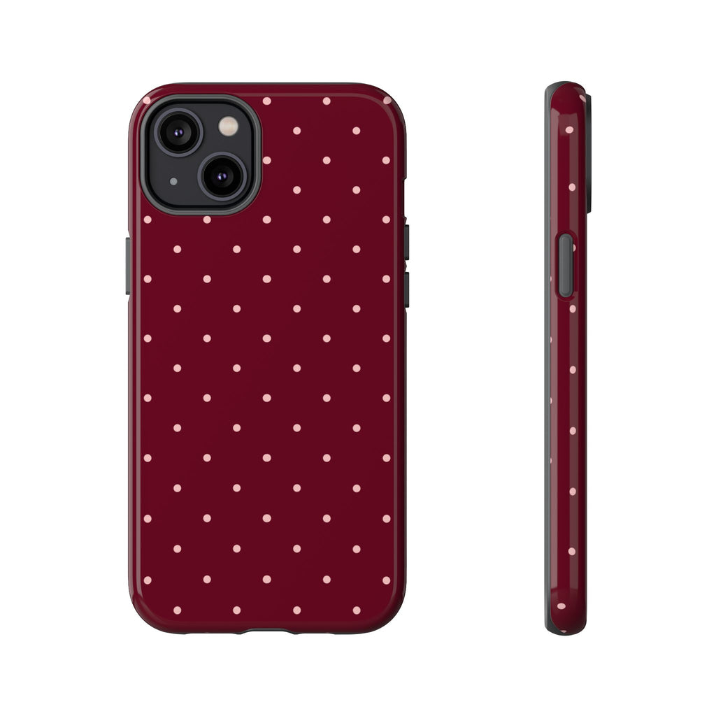 Burgundy Red & Pink Polka Dot Phone Case