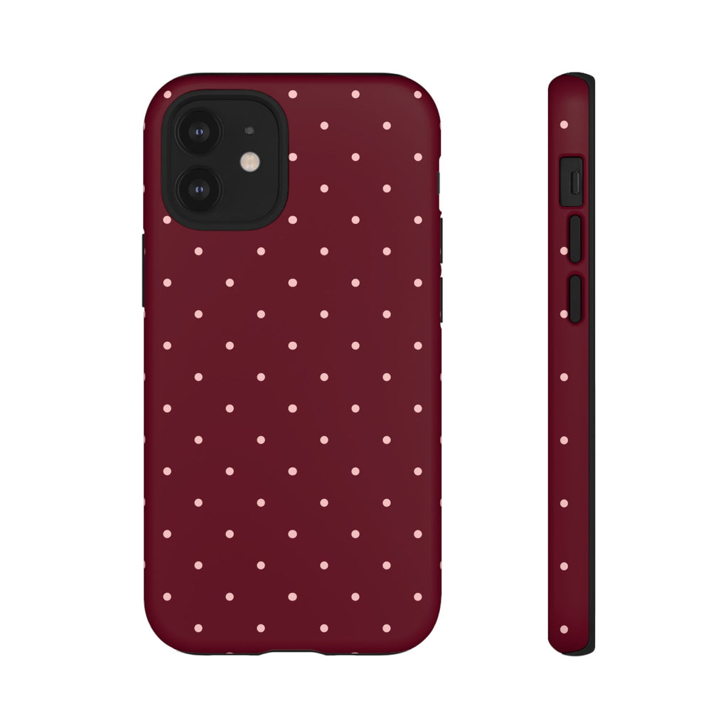 Burgundy Red & Pink Polka Dot Phone Case