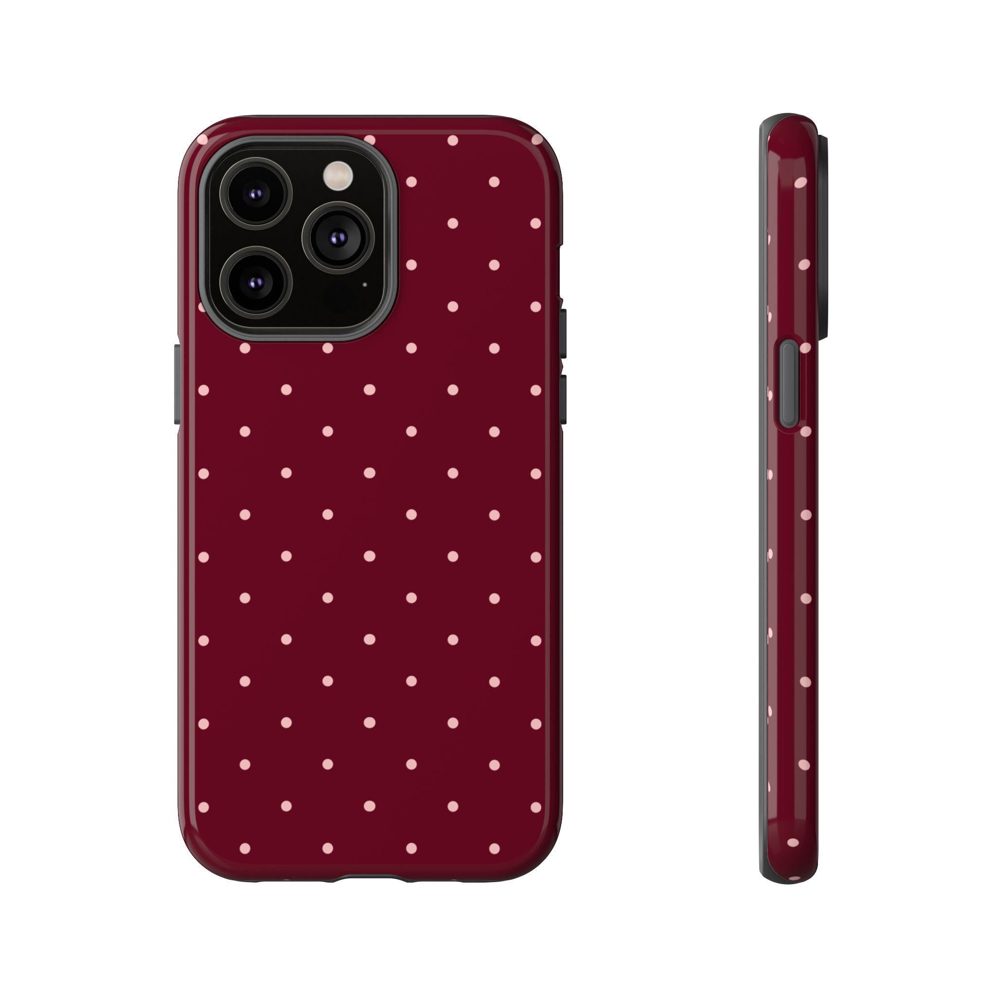 Burgundy Red & Pink Polka Dot Phone Case