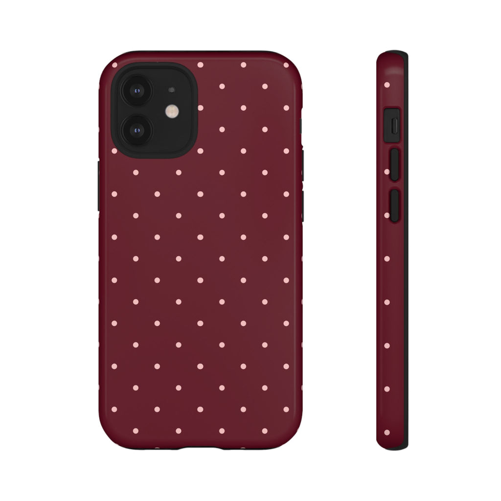 Burgundy Red & Pink Polka Dot Phone Case